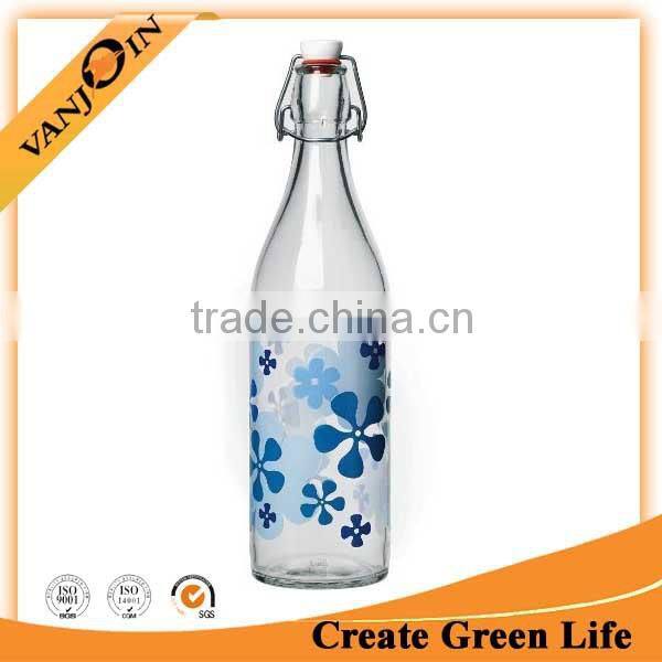 Customized Glass Bottle with Decal and Swing Top