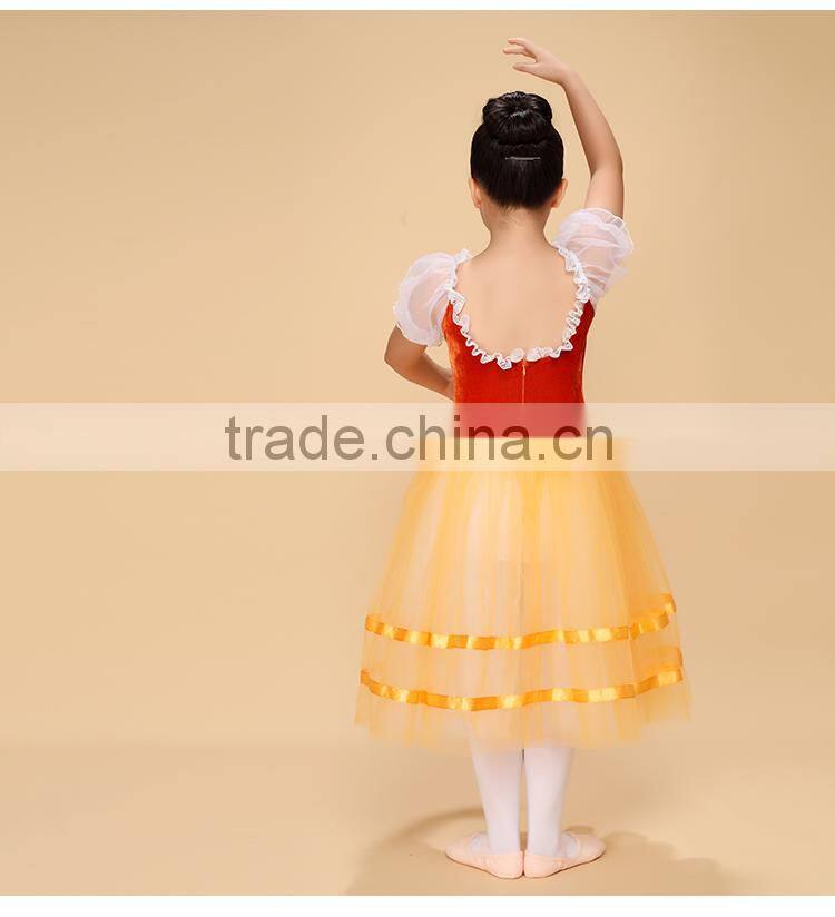orange children long ballet tutu,kids dance skirt,girl ballet tutu stage performance giselle dancewear