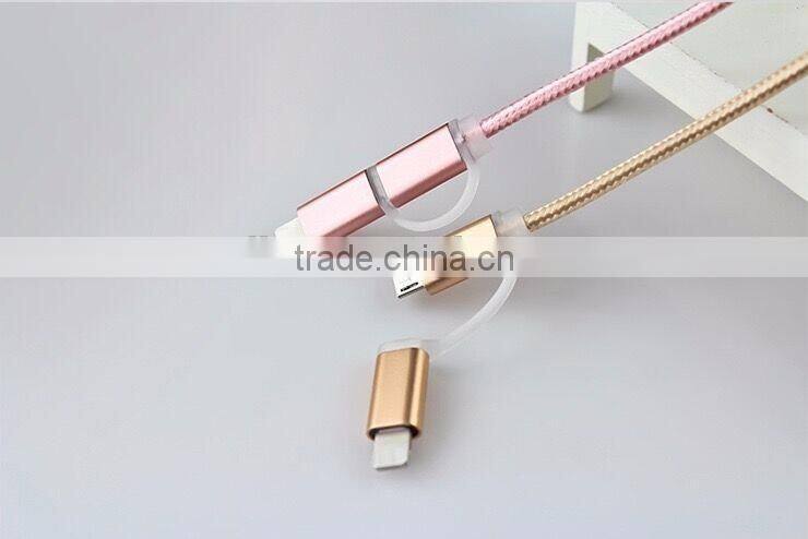 Braided aluminum head MFi 2 in 1 cable c48 to USB PVC multi usb data sync charger cable