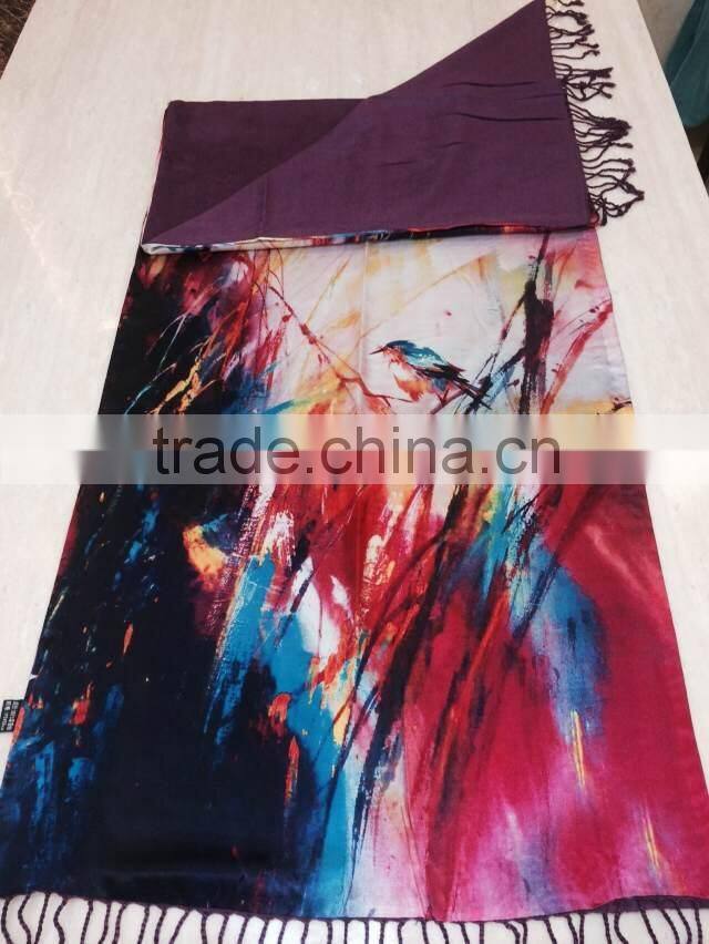 retail luxury gorgeous design high quality 100% silk cashmere attractive flower oil painting digital printed scarf