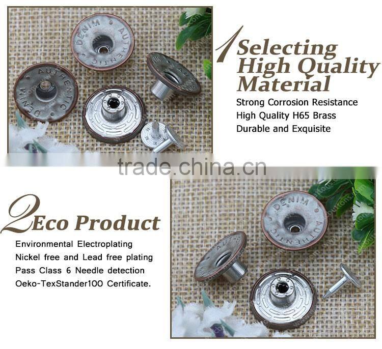 Fashion custom size metal nickel-Free Washable round Screw jean button