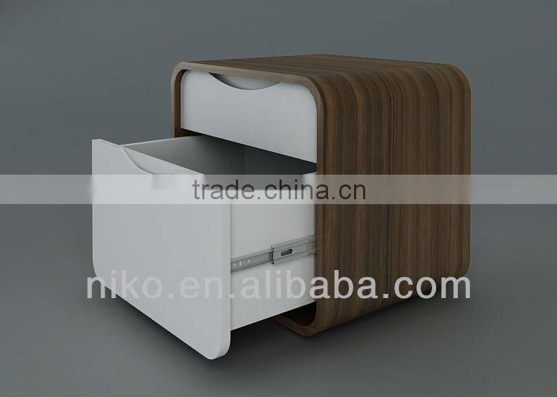 High Quality High Glossy White and Walnut Nightstand and Chest Bedroom Storage Sets