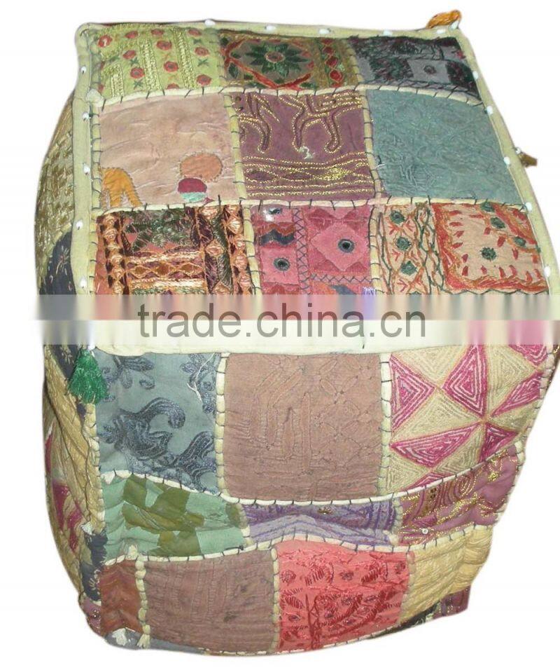 ARTHPF-9 Stool Type Round Patchwork Home Furnishing khambadia work LIving Room embroidered Poufs and ottomans Modern Designer