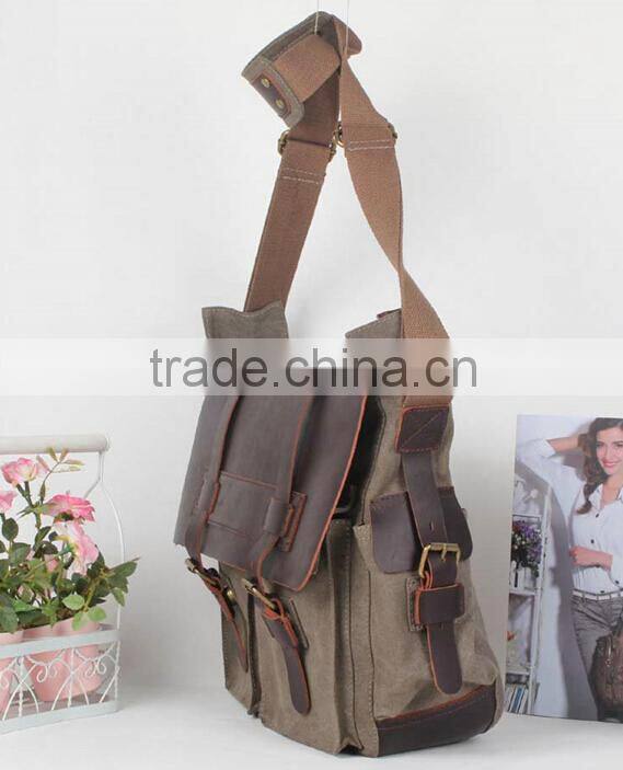 Vintage canvas shoulder bag with leather trim