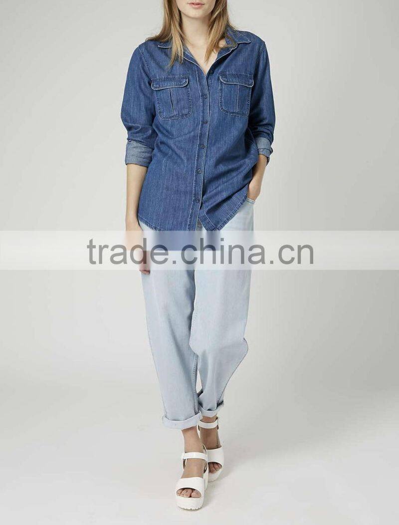lady vintage wash denim shirt