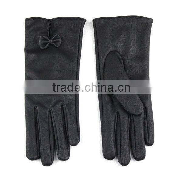 black ladies cheap PU synthetic leather gloves