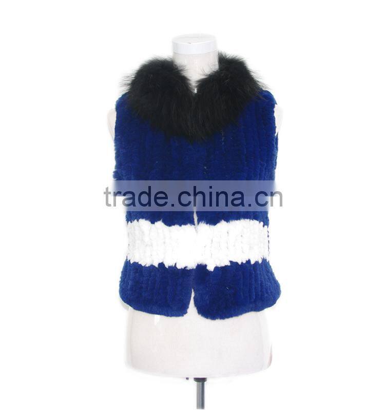Rex rabbit fur waistcoat with raccoon fur collar KZ14101