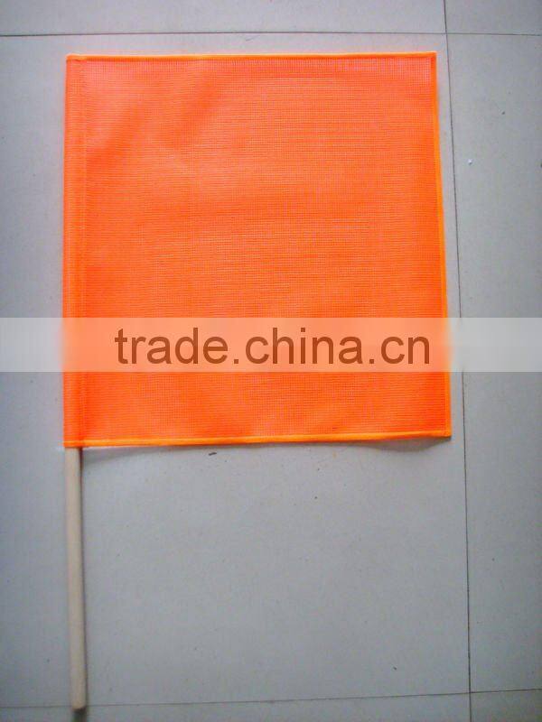 Triangle Yellow Traffic Safety flag with wood pole
