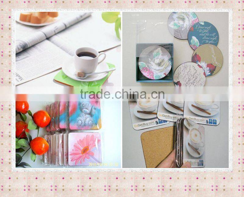 Top quanlity PET box packing for wood cork coasters, mdf coaster set