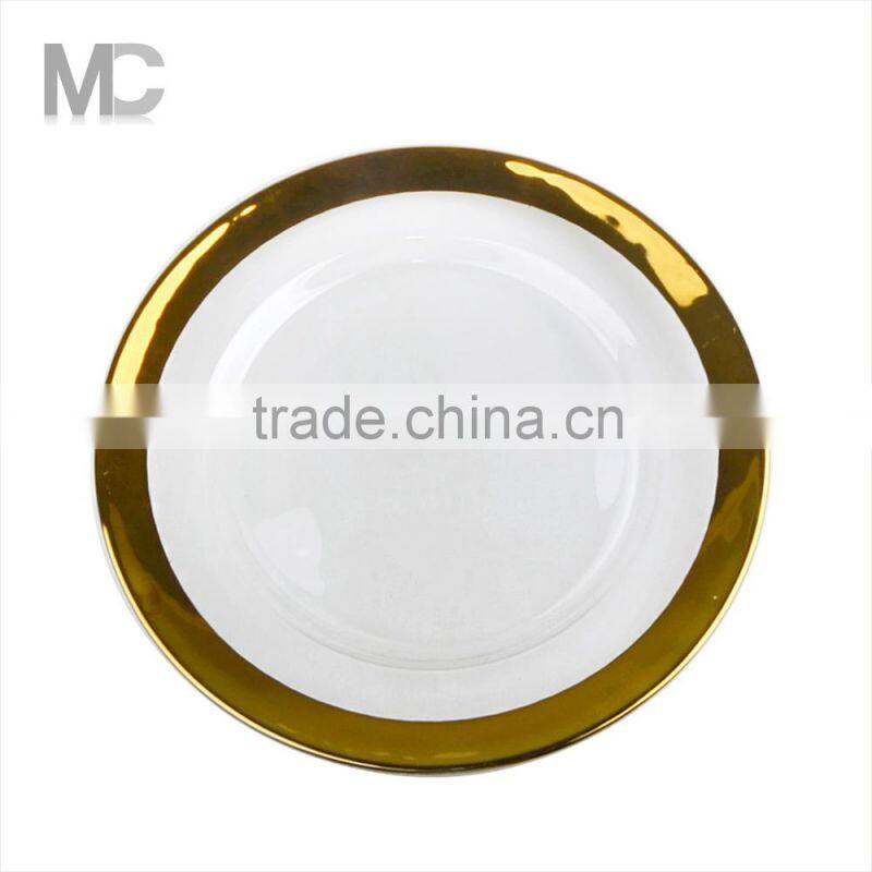 Hot Sale Wedding Gold Silver Rim Clear Glass Charger Plate