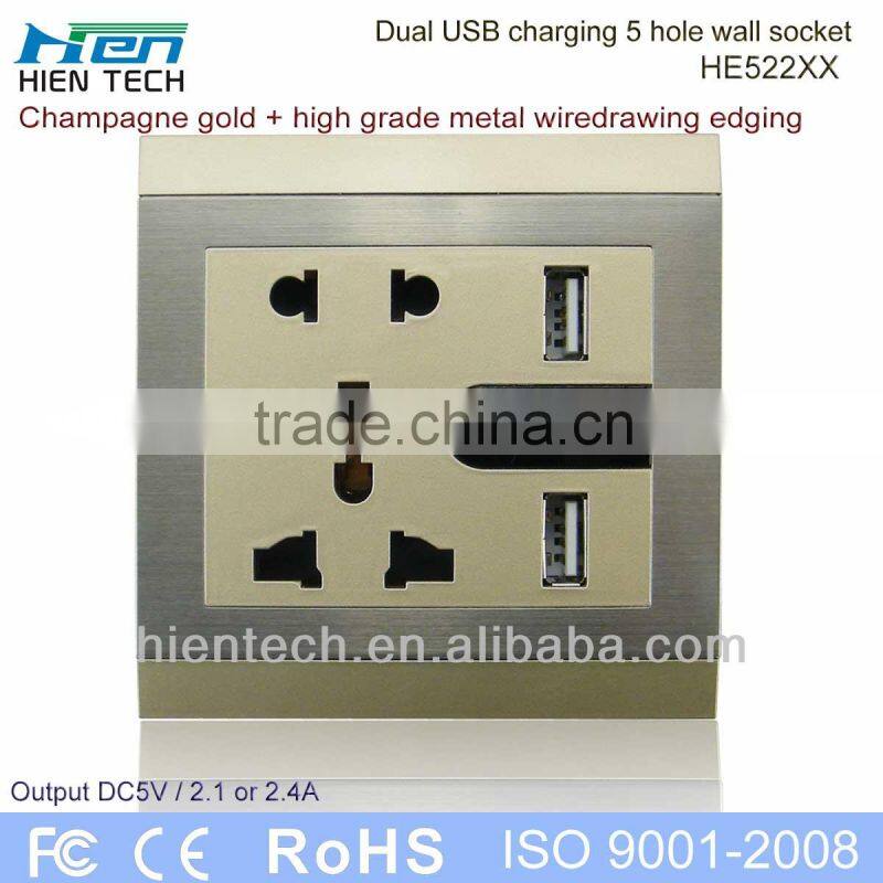Good quality electrical socket extension 13A universal wall socket dual 2.1A 2.4A USB socket outlet