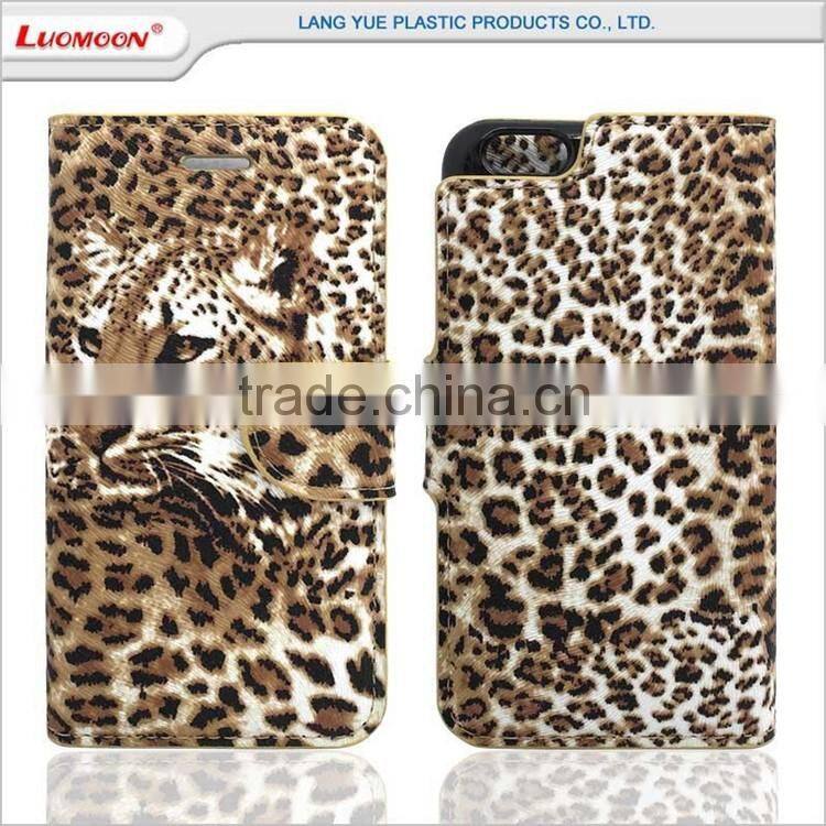 two card slot separable leopard pu leather flip cover case for lg magna g4 stylus