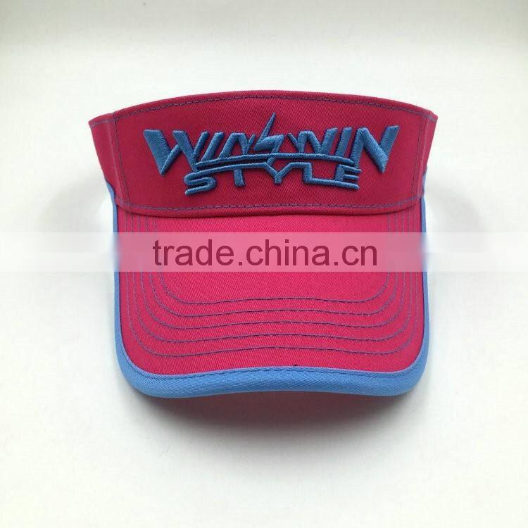 Wholesale 100% cotton 3D embroidery sun visor hats for women