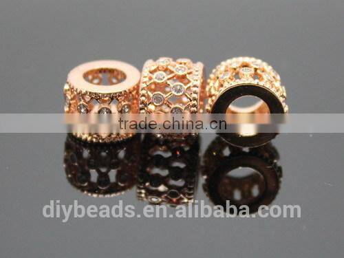 12x8mm tube rose gold plated copper cz stone pave beads