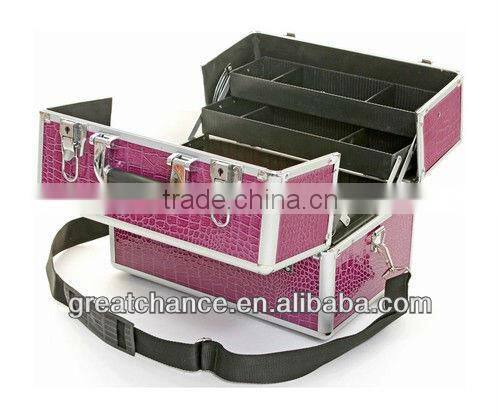 Elegant Classic Aluminium Beauty Box Professional Vanity Make Up Case Purple Cro