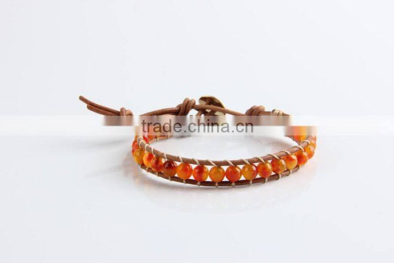 6mm red faceted agate stone make braided leather bracelet, vintage leather bracelet, adjustable bracelet