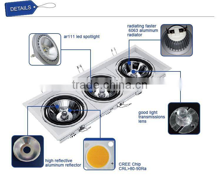 recessed0.5mm cold rolled sheet ceiling 3*15w/3*12w /ar111 dimmable led lamp