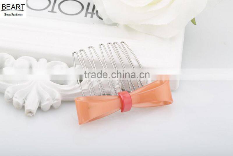 Kids magic hair accessories plastic resin bow decorative hair comb with 7 metal teeths