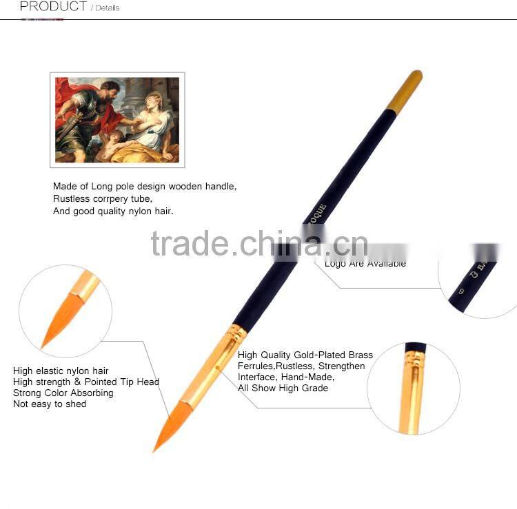 Cheap Price Art Supplier Free Sample 6Pcs Artist Painting Brushes Long Handle Round Nylon Hair Watercolor Paint Brush Set