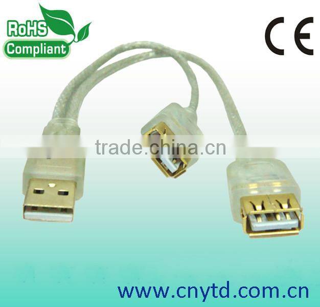Different styles v2.0 usb cable usb splitter cable 2 female 1 male
