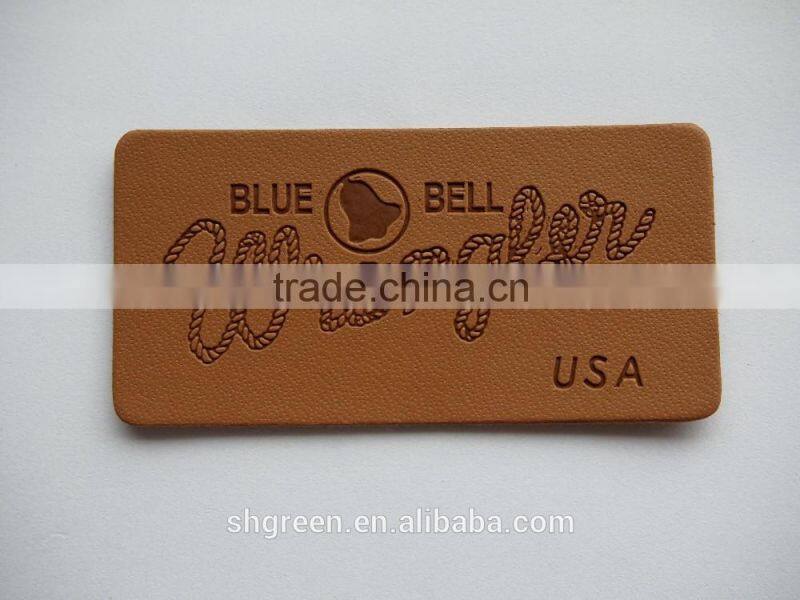 Washable debossed branded leather patch,fake leather label for jeans