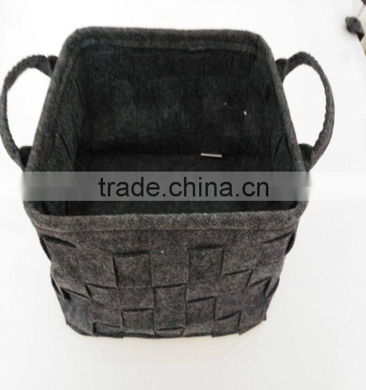Felt Storage Basket, LOONG BABY Soft Felt Storage Bin, Handmade Storage Box with PU Handle for Household Kids Room Storage (Grey