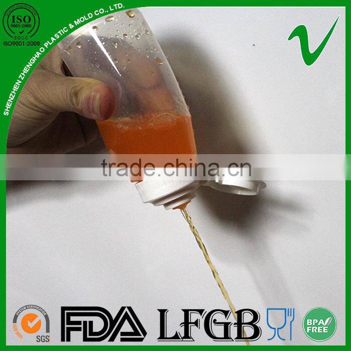 250ml pp food grader squeeze plastic bottle with nozzle cap