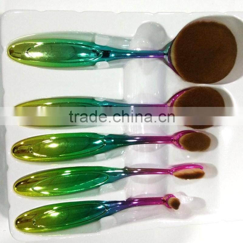 5pcs oval foundation cosmetic brush synthetic custom logo rainbow makeup brushes set