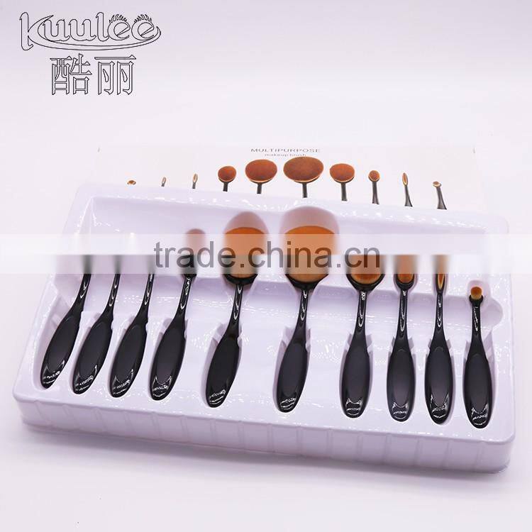 Nylon bendable handle eco-friendly 10pcs toothbrush shaped makeup brush