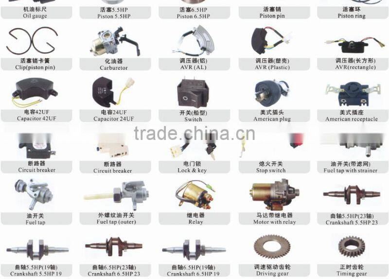 spare parts 6.5hp 168f 170f gx160 gasoline engine