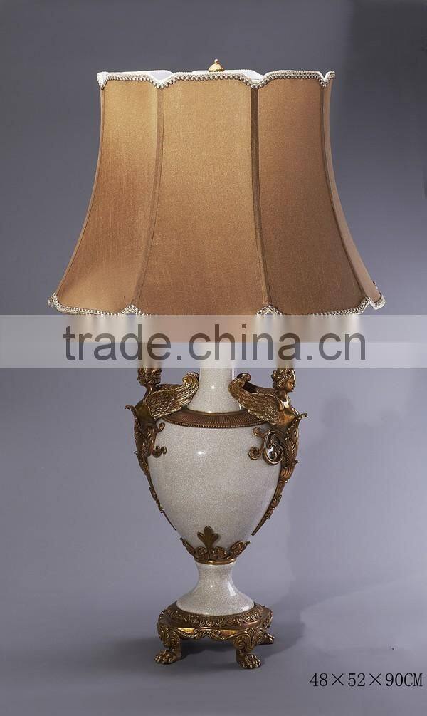Noble Blue & White Painting Ceramic Table Lamp With Shade, Decorative Porcelain Desk Lamp With Bronze Triangle Based