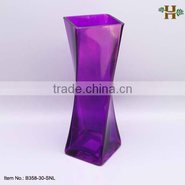 Mouth Blown Square Decorative Fiber Glass Flower Vase