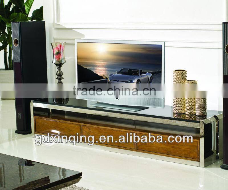 Modern design stainless steel and top glass tv stand E354