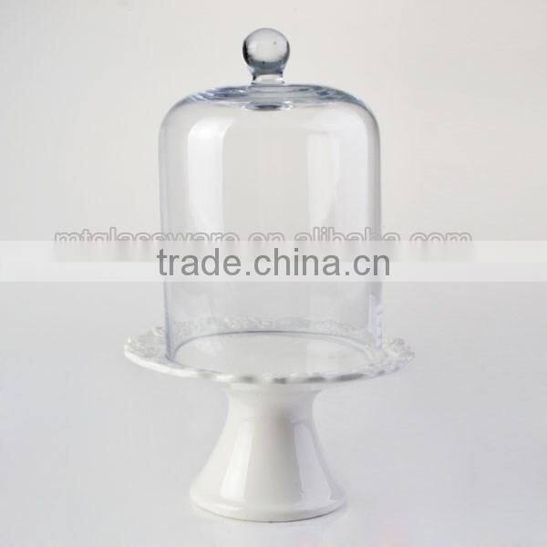 top grade high temperature resistance cake dome set glass cover with glass pedestal