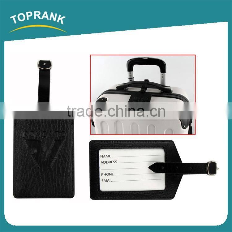 Toprank Wholesale Custom Exquisite Embossed Black Leather Pu Luggage Tag Strip Airplane Hang Travel Tag