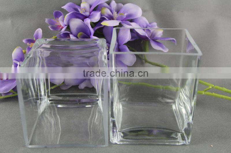 transparent glass vase , square glass flower vase