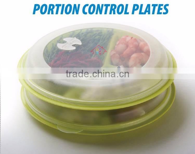 3-compartment meal prep plastic microwave portion control plates section divided dish with air vented lids