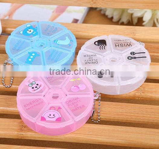 6 Compartments Round Mini Cartoon Pill Box Organizer Medicine Holder Storage