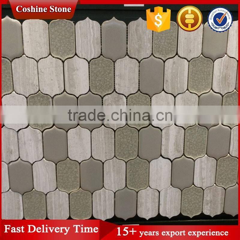 Mixed Athens wood grey marble round lantern texture mosaic tile
