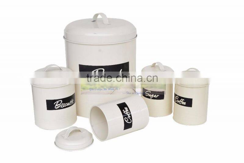 Metal cylinder bread bin canister set of 5