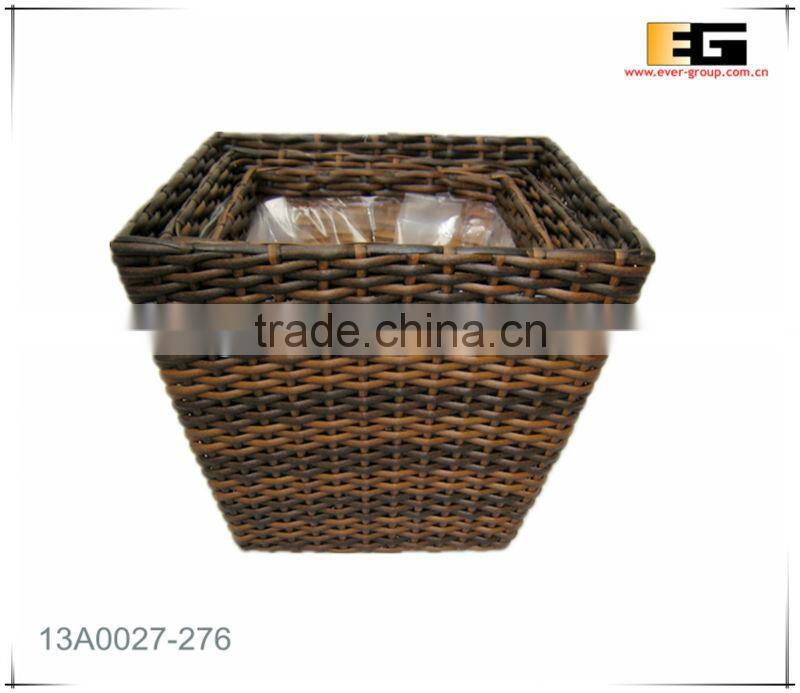 PE rattan square with liner flower planter