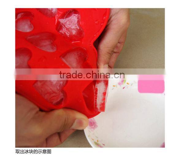 FDA 10 cavities BPA free ice cube tray, big love shaped silicone ice pan