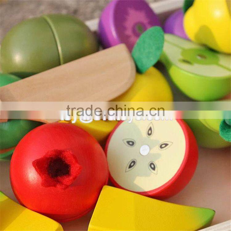Pretend play kitchen toys wooden cutting fruit set for children W10B185