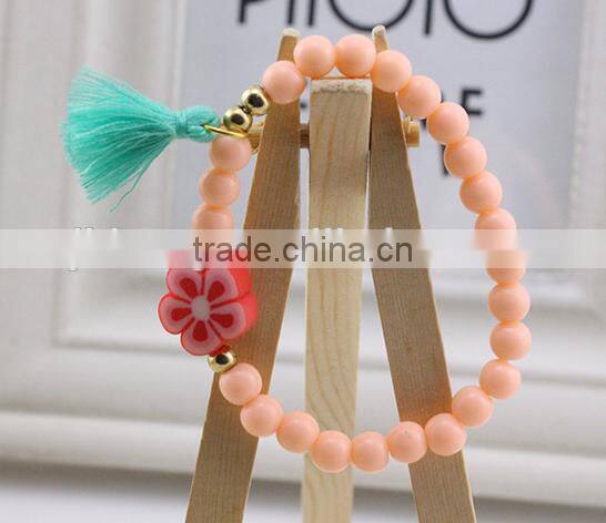 Colorful Bangle Wristband Children Kids Custom Tassel Bead Bracelet