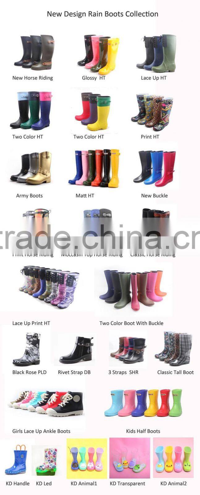 outdoor garden farm weeding use fashion waterproof antislip mid tube pure solid color soft PVC gum boots rain waterproof shoes