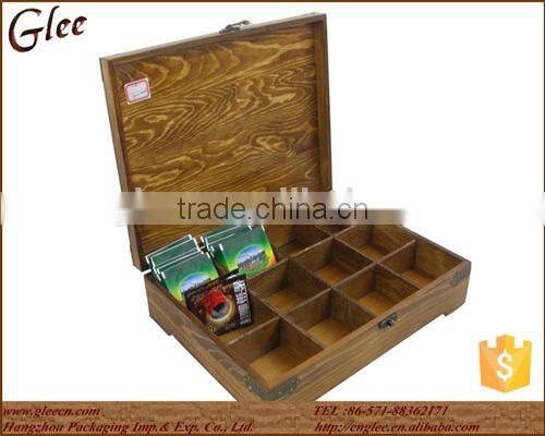 Natural Classical Wooden Tea Box with 16 Compartments