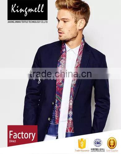 Custom Blue Digital Printed Silk Scarf for Men in Spring and Autumn