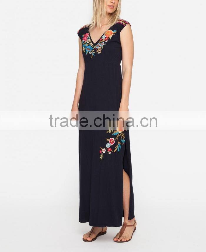 Boho Sleeveless Side Slit Maxi Plus Size Long Embroidered Dress HSd5179