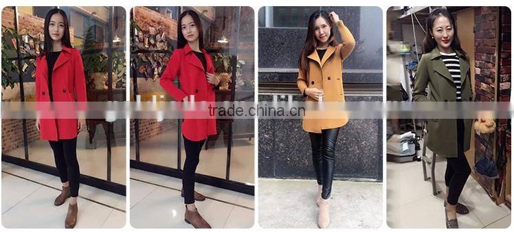 2016 Winter Trench Coat Lapel Long Sleeve Ladies Casual Long Outerwear Coats for wholesale