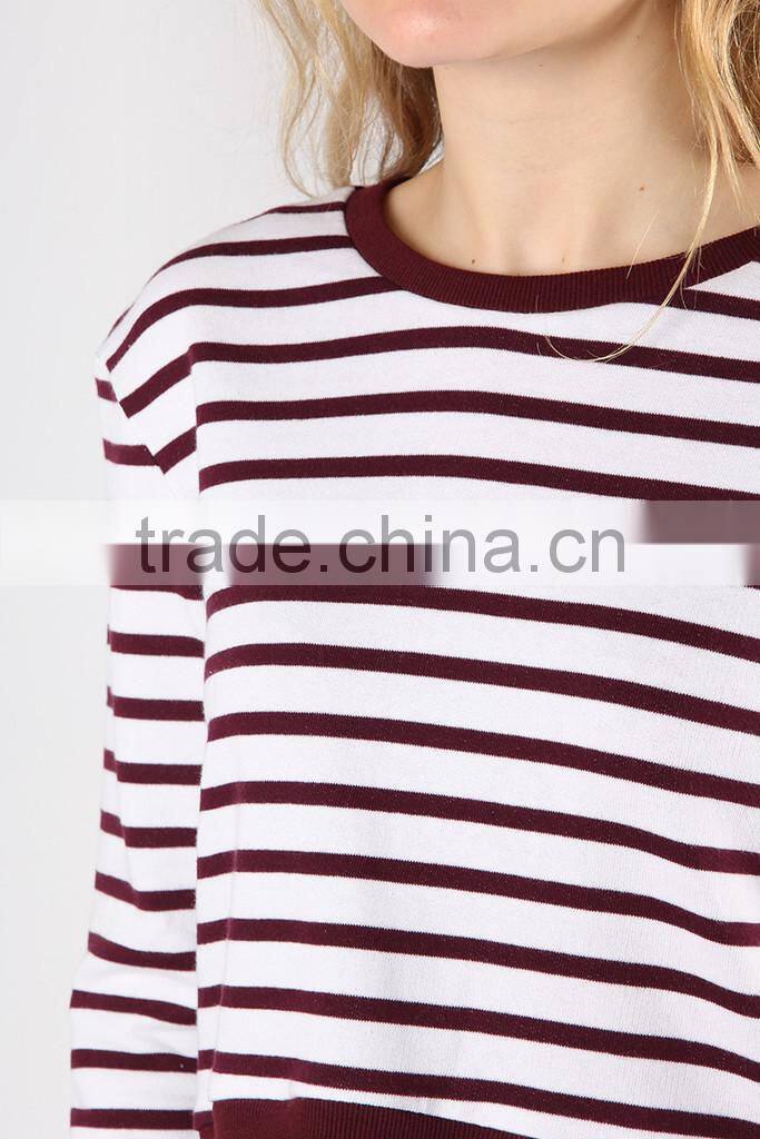 Wholesale fashion comfort color stripe fabric cropped sweatshirts